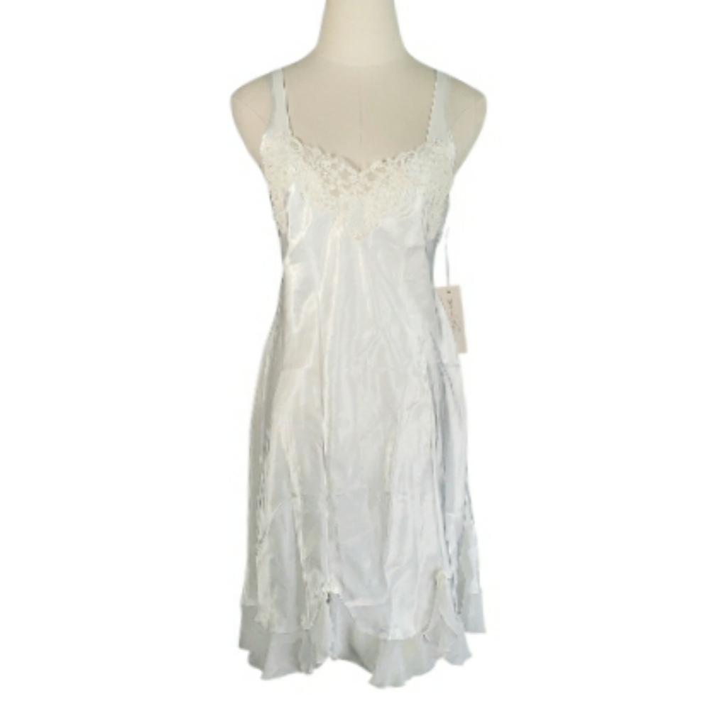 Linea Donatella Satin Lace Slip L Dress Nightgown Boudoir Bridal Summer Pearls